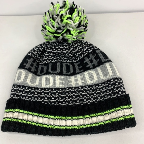 The Children’s Place “DUDE” Big Boys Pom Pom beanie/hat XL, Navy Green grunge - Picture 1 of 11